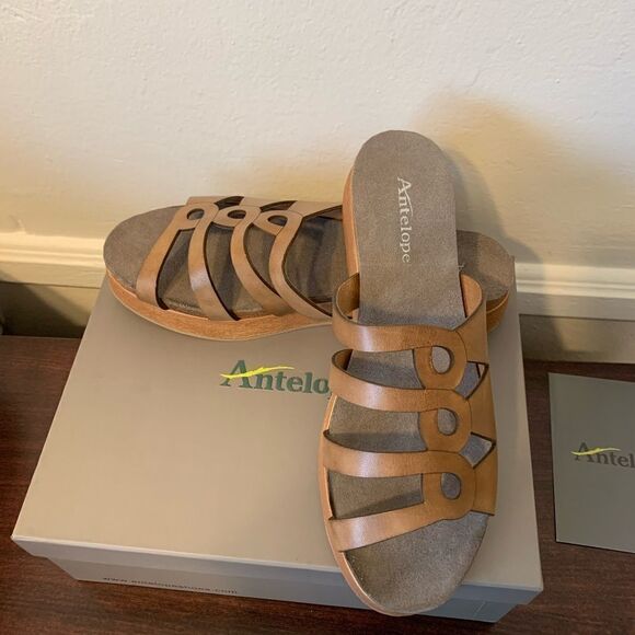 Antelope leather slide platform slip on sandal size US9;  EU40 NIB - Picture 1 of 14